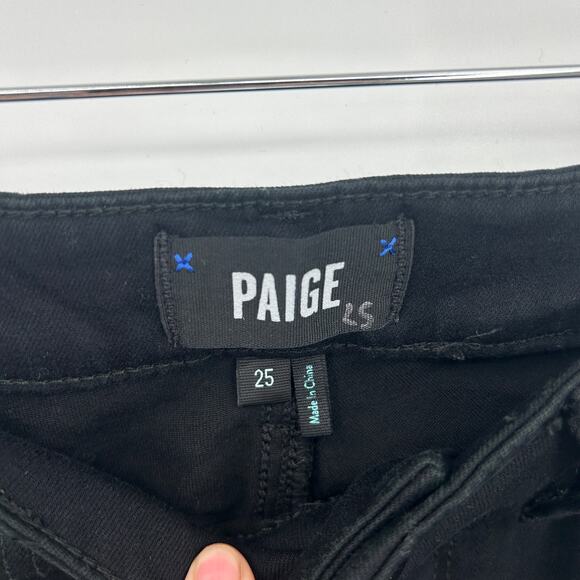 Luxe Velvet Stripe Skinny Stretch PAIGE Jeans Mid Rise Black Women’s Size 25 - Picture 7 of 9